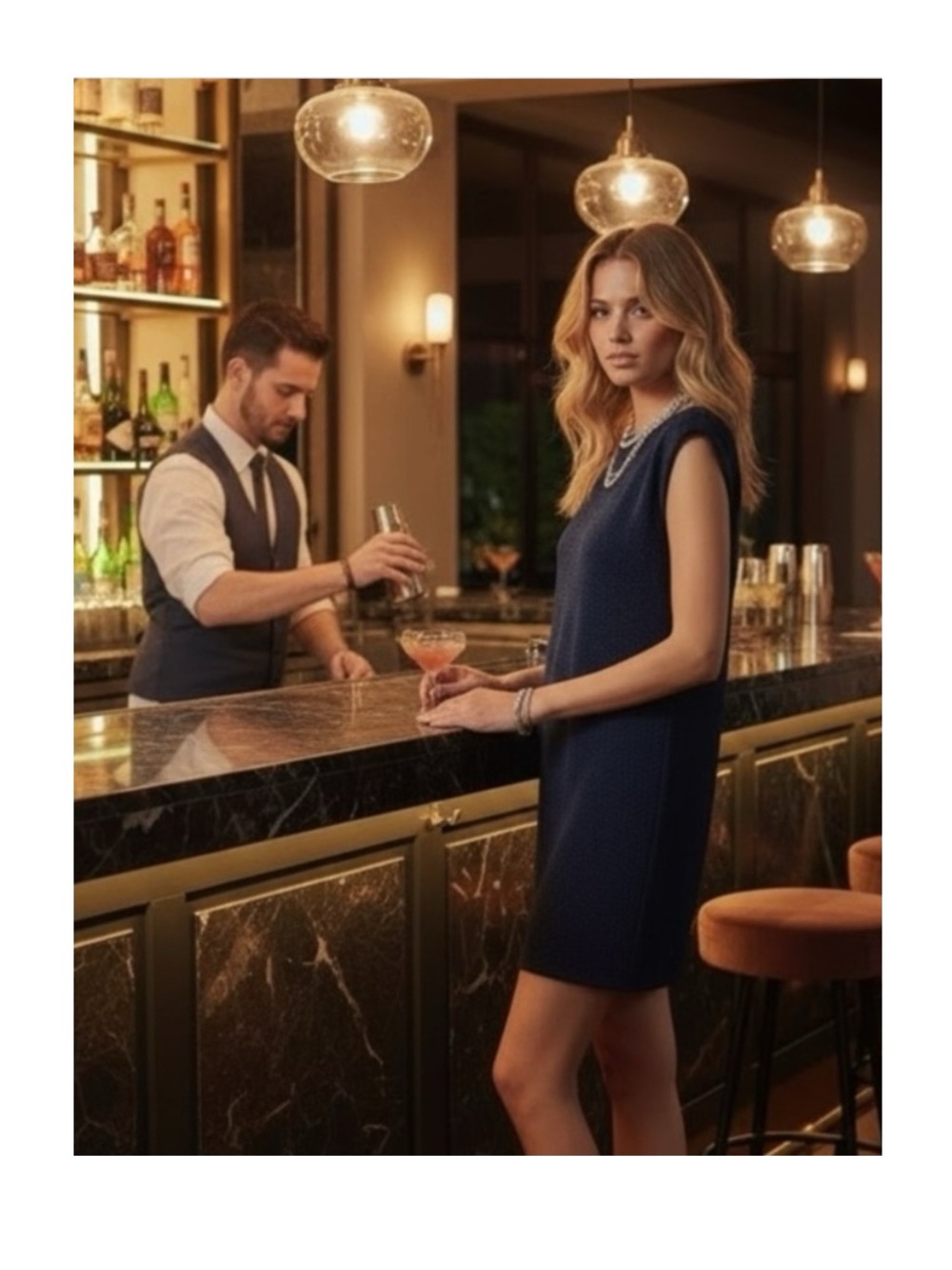 Athe Vanessa Bruno ❤︎︎ Luxe Bubble Cocktail Mini Dress ❤︎︎ Midnight Blue Lamè